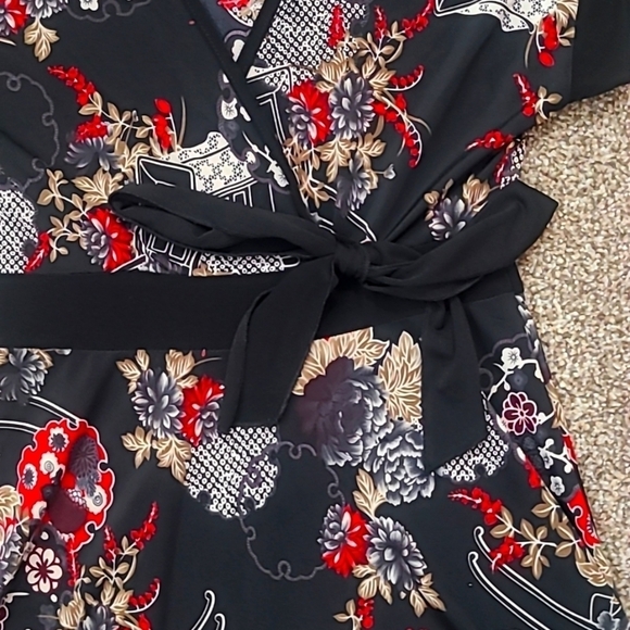 Y2k Pink Eli Asian cheongsam inspired floral print bow empire waist top - Picture 3 of 3